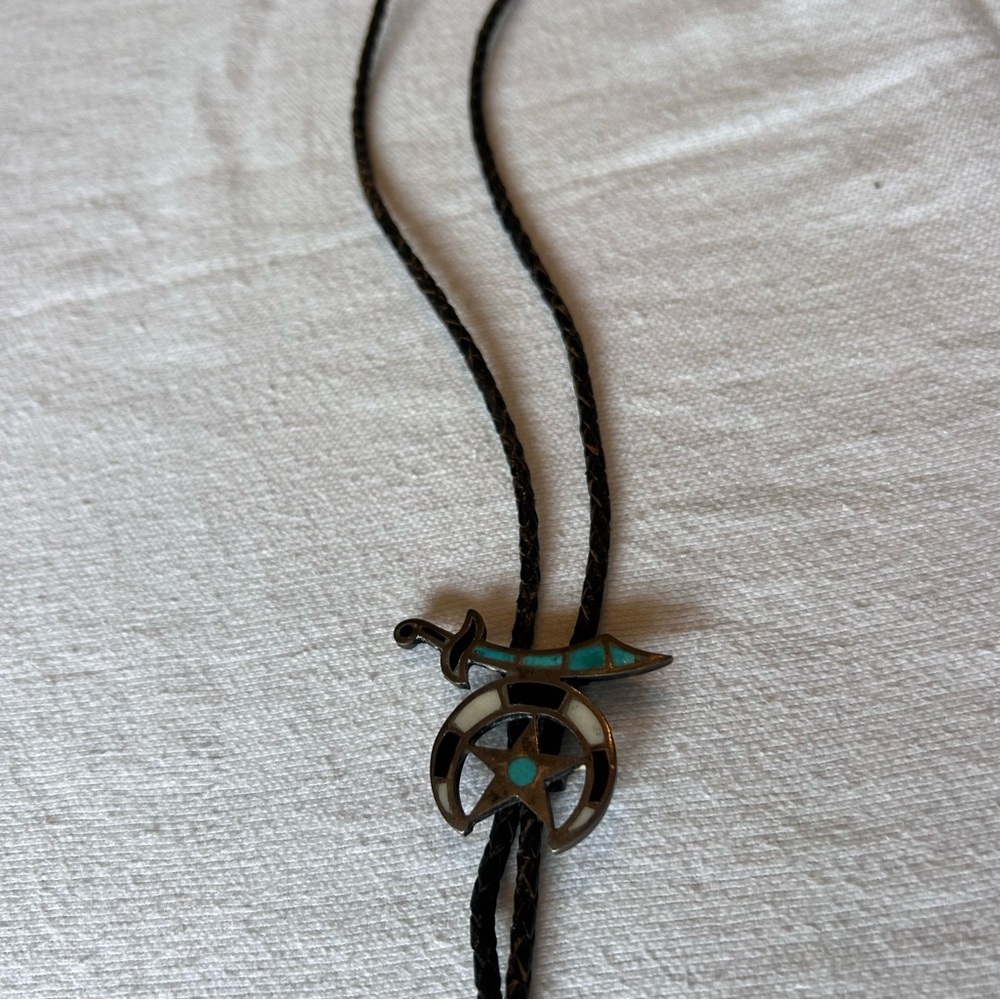 Vintage Native American Zuni Shriners' Multi-stone Inlay Bolo Tie AS-IS - Picture 7 of 7